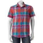 Sonoma Goods For Life, Men's &trade; Flexwear Modern-fit Plaid Stretch Button-down Shirt, Size: Medium, Orange