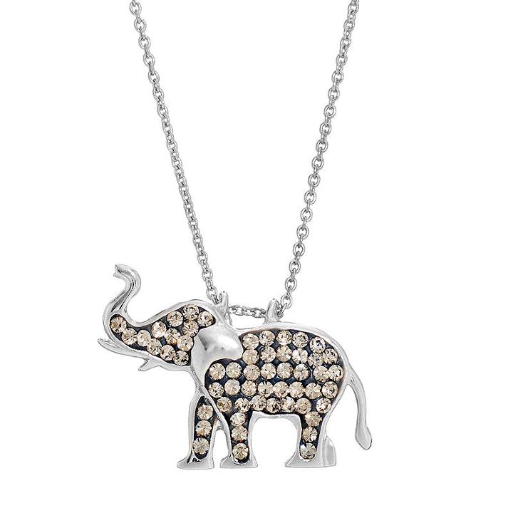 Silver Luxuries Crystal Elephant Pendant Necklace, Women's, Grey
