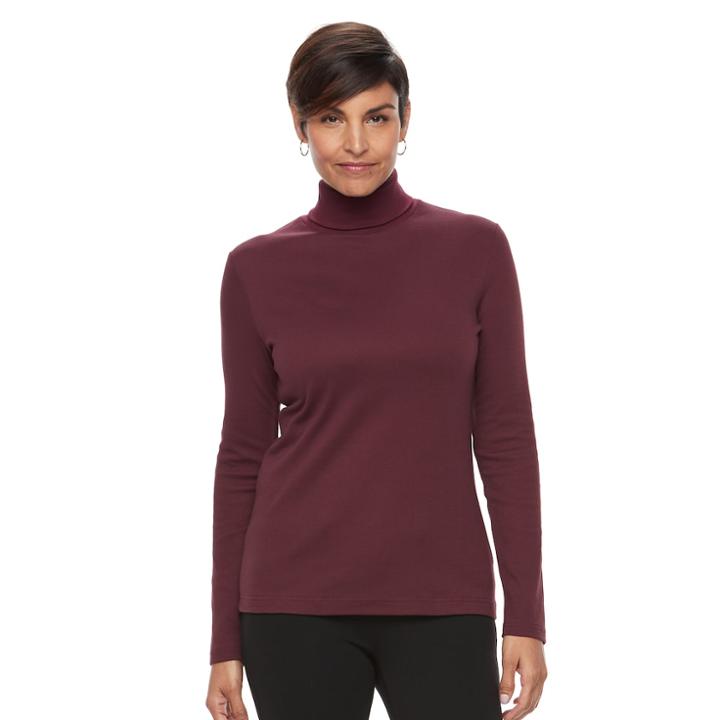 Women's Croft & Barrow&reg; Long Sleeve Turtleneck Top, Size: Small, Red