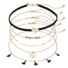 Black Tassel, Hammered Disc & Simulated Drusy Choker Necklace Set, Women's
