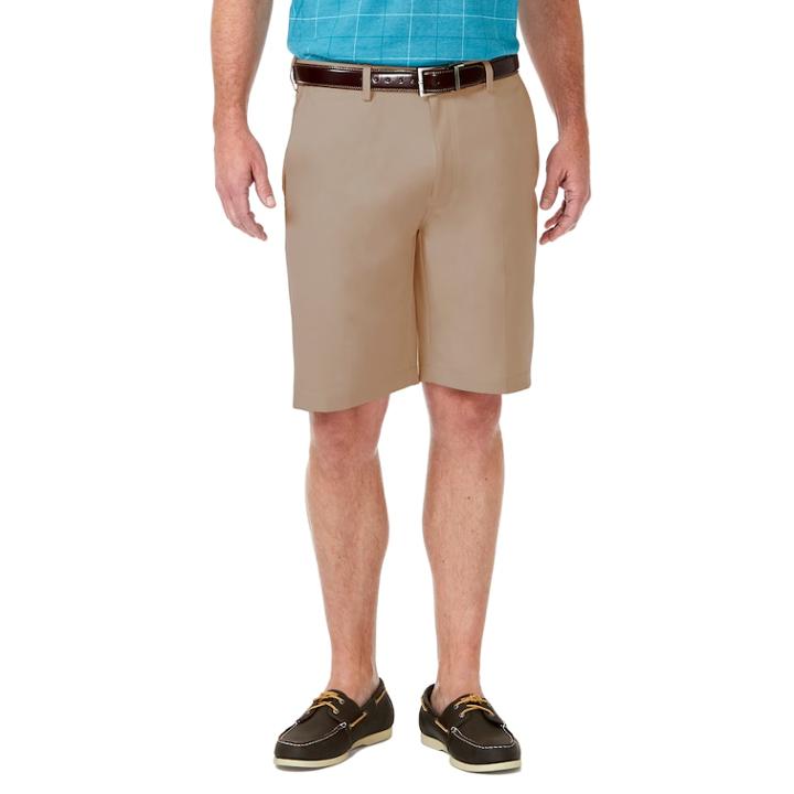 Men's Haggar Cool 18&reg; Pro Classic-fit Expandable-waist Stretch Performance Shorts, Size: 38, Med Beige