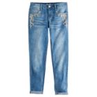 Girls 7-16 & Plus Size So&reg; Rhinestone Embroidered Girlfriend Jeans, Size: 10, Light Blue