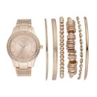 Folio Women's Crystal Watch & Bracelet Set, Size: Medium, Pink