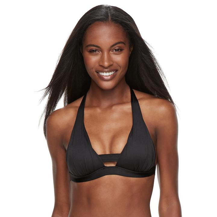 Women's Apt. 9&reg; Bust Enhancer Push-up Halter Bikini Top, Size: Small, Black