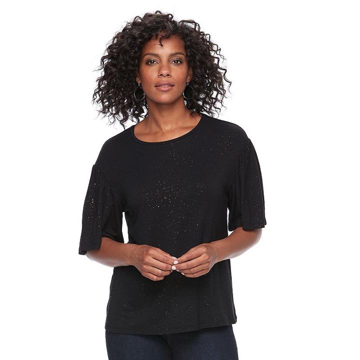 Women's Apt. 9&reg; Glitter Elbow Sleeve Tee, Size: Xs, Black