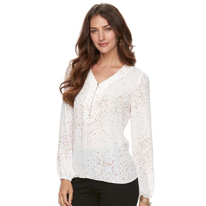 Women's Apt. 9&reg; Zip Front Top, Size: Medium, Natural