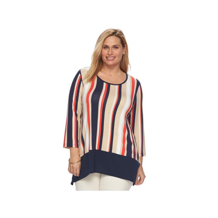 Plus Size Croft & Barrow&reg; Mock-layer Scoopneck Tee, Women's, Size: 1xl, Beig/green (beig/khaki)