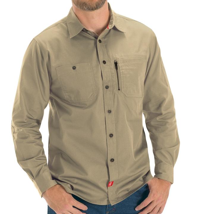 Men's Red Kap Classic-fit Mimix Button-down Work Shirt, Size: Xl, Beig/green (beig/khaki)