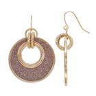 Apt. 9&reg; Glittery Pink Gold Tone Drop Hoop Earrings, Women's, Light Pink