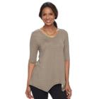 Women's Dana Buchman Printed Sharkbite Top, Size: Small, Dark Beige