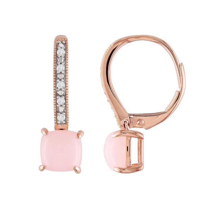 10k Rose Gold Pink Opal And Diamond Accent Drop Earrings, Women's