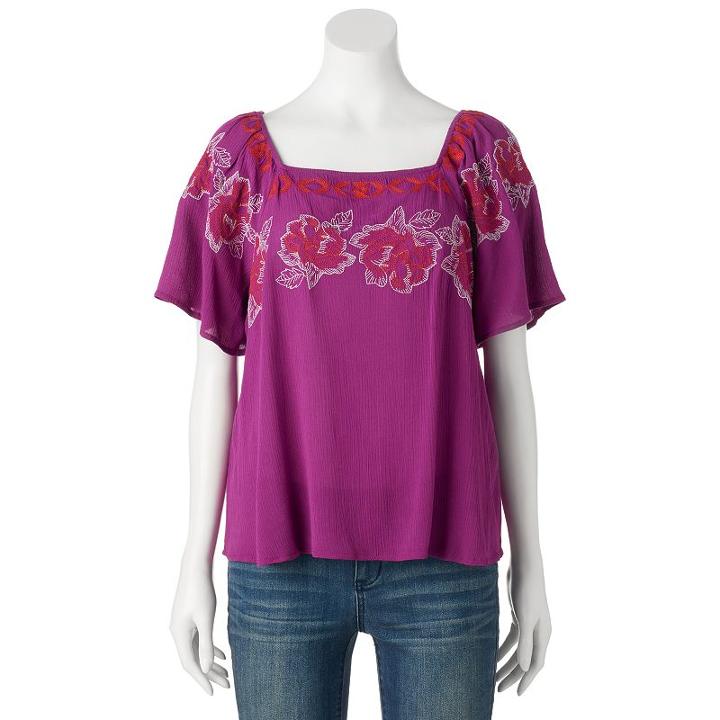 Cloudchaser, Juniors' Embroidered Squareneck Top, Girl's, Size: Large, Purple Oth