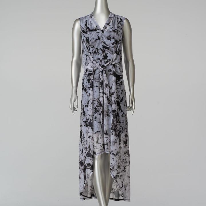 Women's Simply Vera Vera Wang Print High-low Maxi Dress, Size: Large, Grey (charcoal)