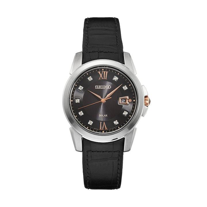 Seiko Men's Le Grand Sport Diamond Leather Solar Watch - Sne427, Black