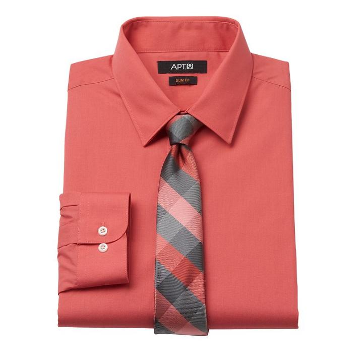 Men's Apt. 9&reg; Slim-fit Dress Shirt & Tie Set, Size: L-32/33, Drk Orange