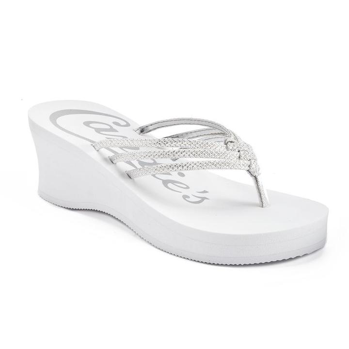 Candie's&reg; Women's Bling Wedge Thong Sandals, Size: Small, White