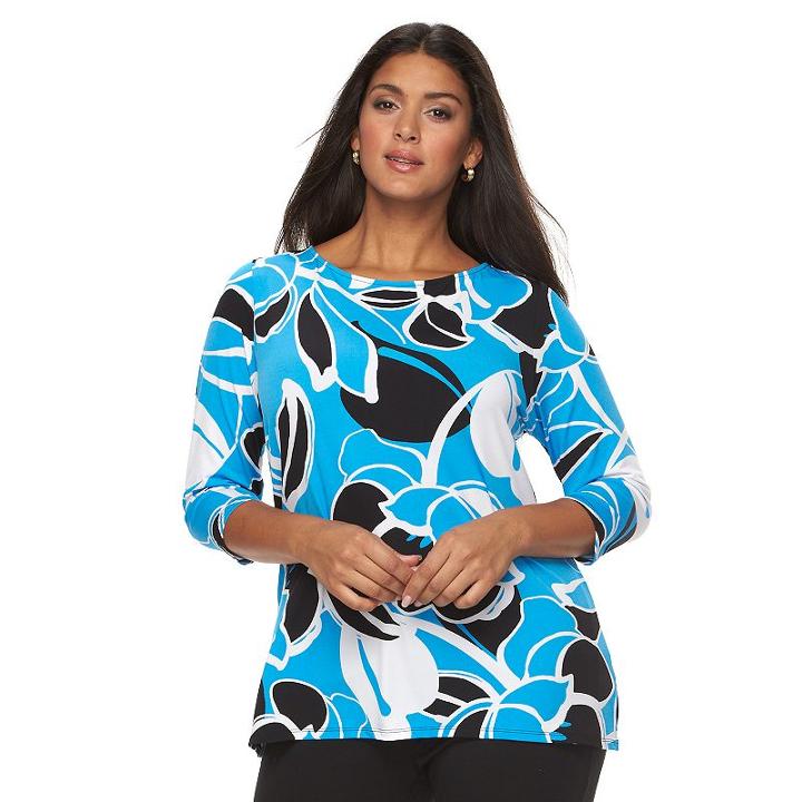 Plus Size Croft & Barrow&reg; Printed Button Top, Women's, Size: 3xl, Blue (navy)