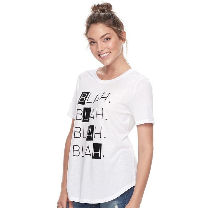 Juniors' Blah Blah Blah Shirittail Tee, Teens, Size: Large, White