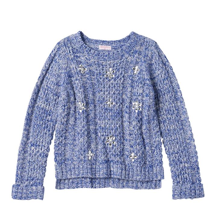 Design 365 Girls 4-6x High-low Cable Knit Sweater, Size: 5, Dark Blue