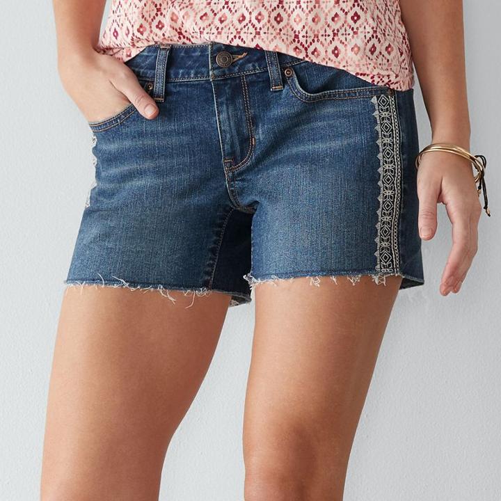 Petite Sonoma Goods For Life&trade; Embroidered Cutoff Jean Shorts, Women's, Size: 8 Petite, Med Blue