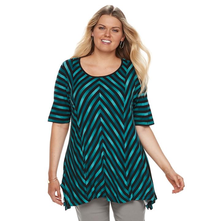 Plus Size Dana Buchman Mini Sharkbite Hem Print Top, Women's, Size: 2xl, Med Green