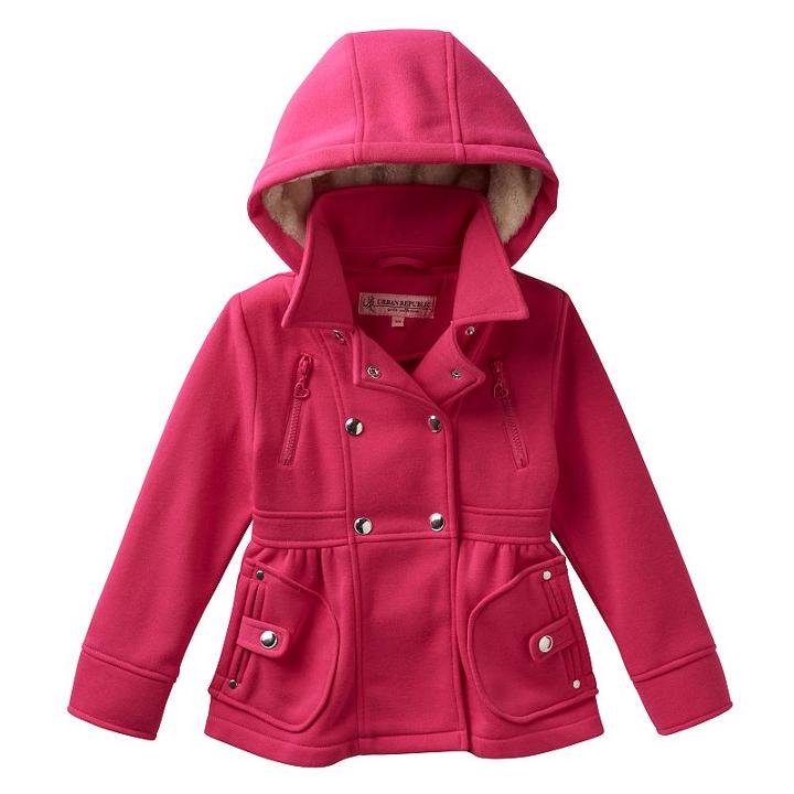 Girls 4-6x Urban Republic Ruffle Fleece Midweight Peacoat, Girl's, Size: 5-6, Brt Pink