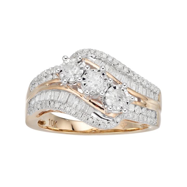 10k Gold 3/4 Carat T.w. Diamond 3-stone Ring, Women's, Size: 6, White