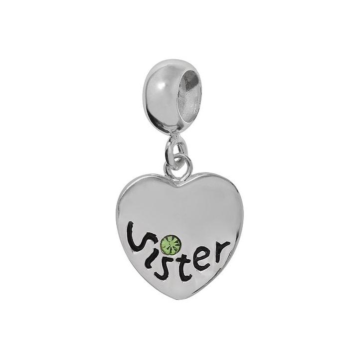 Individuality Beads Sterling Silver Crystal Sister Charm, Women's, Green