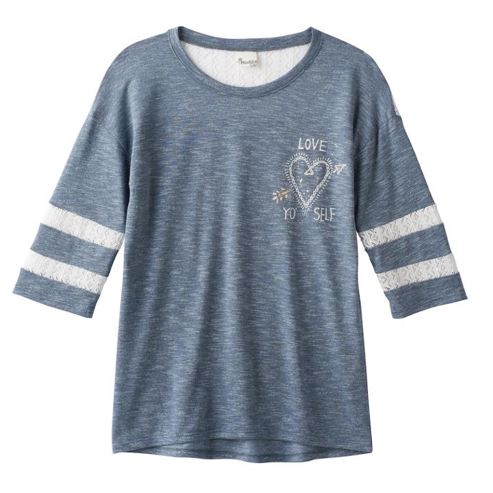 Girls Plus Size Mudd&reg; Lace Yoke Varsity Tee, Size: 12 1/2, Med Blue