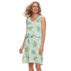 Women's Caribbean Joe Tropical Print Popover Dress, Size: Medium, Turquoise/blue (turq/aqua)