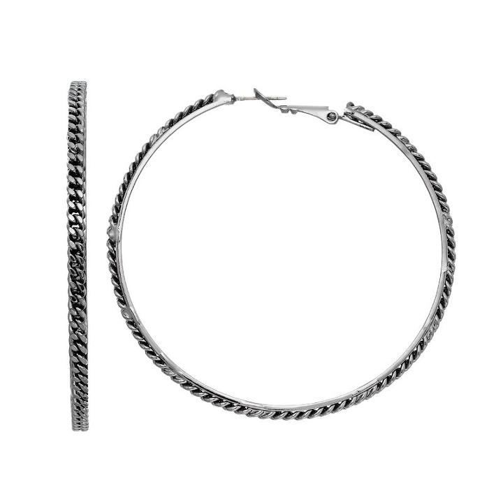 Simply Vera Vera Wang Curb Chain Overlay Nickel Free Hoop Earrings, Women's, Oxford