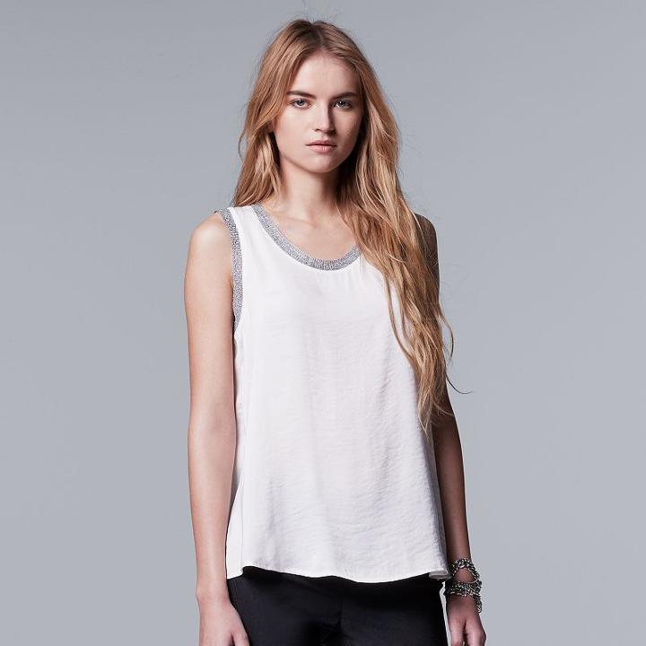 Women's Simply Vera Vera Wang Silky Tank, Size: Large, White Oth