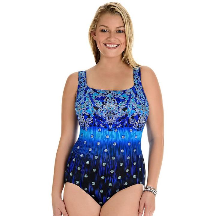 Women's Great Lengths High Tide Tummy Slimmer Crisscross One-piece Swimsuit, Size: 12, Blue