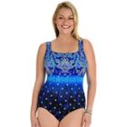Women's Great Lengths High Tide Tummy Slimmer Crisscross One-piece Swimsuit, Size: 12, Blue