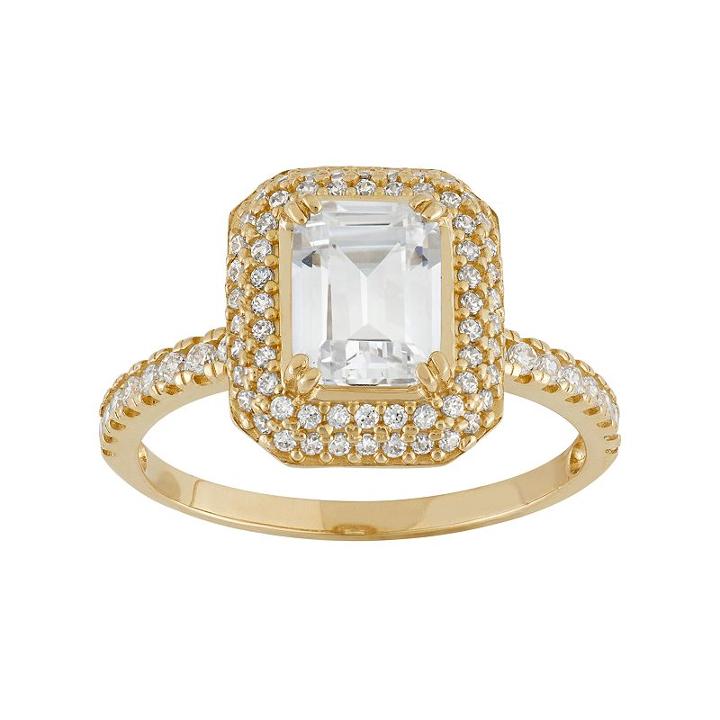 Cubic Zirconia Rectangle Halo Engagement Ring In 10k Gold, Women's, Size: 7, White