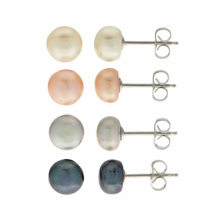 Pearlustre By Imperial Sterling Silver White & Dyed Freshwater Cultured Pearl Stud Earring Set, Women's, Multicolor