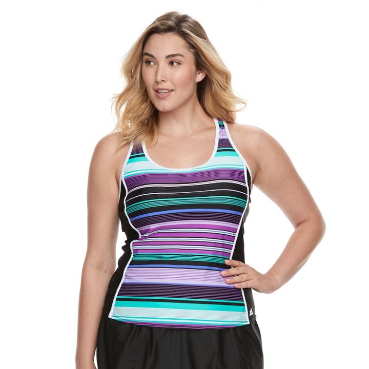 Plus Size Zeroxposur Striped Racerback Tankini Top, Women's, Size: 18 W, Red (beet)