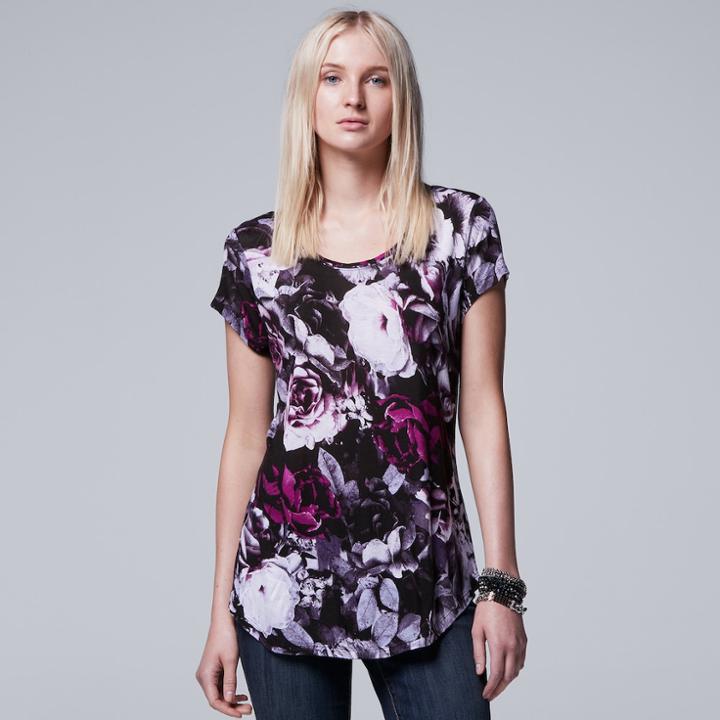 Women's Simply Vera Vera Wang Print Scoopneck Tee, Size: Xl, Med Purple