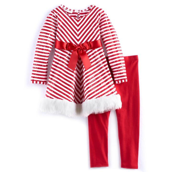Girls 4-6x Bonnie Jean Striped Dress & Legging Set, Size: 5, Red
