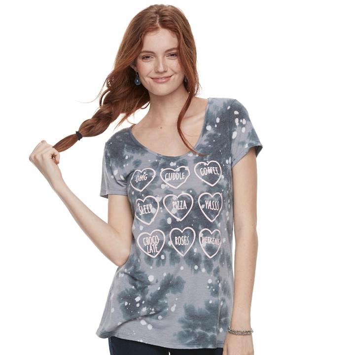 Juniors' Awake Tie-dye Candy Hearts Graphic Tee, Teens, Size: Xl, White