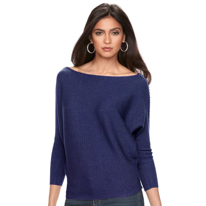 Women's Jennifer Lopez Ribbed Dolman Sweater, Size: Large, Purple