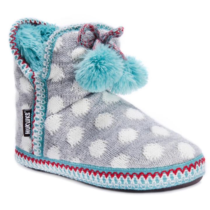 Women's Muk Luks Amira Knit Polka Dot Boot Slippers, Size: Small, Grey