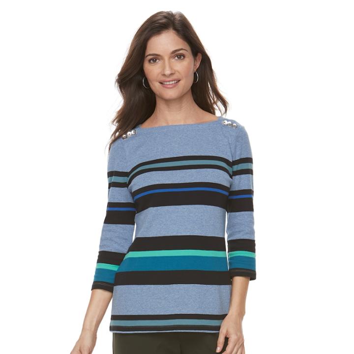 Women's Croft & Barrow&reg; Button-shoulder Top, Size: Xs, Med Blue