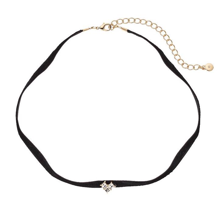 Lc Lauren Conrad Simulated Crystal Chevron Faux Suede Choker Necklace, Women's, Black