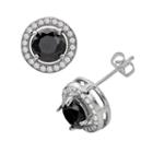 Silver Plate Black And White Cubic Zirconia Round Frame Stud Earrings, Women's