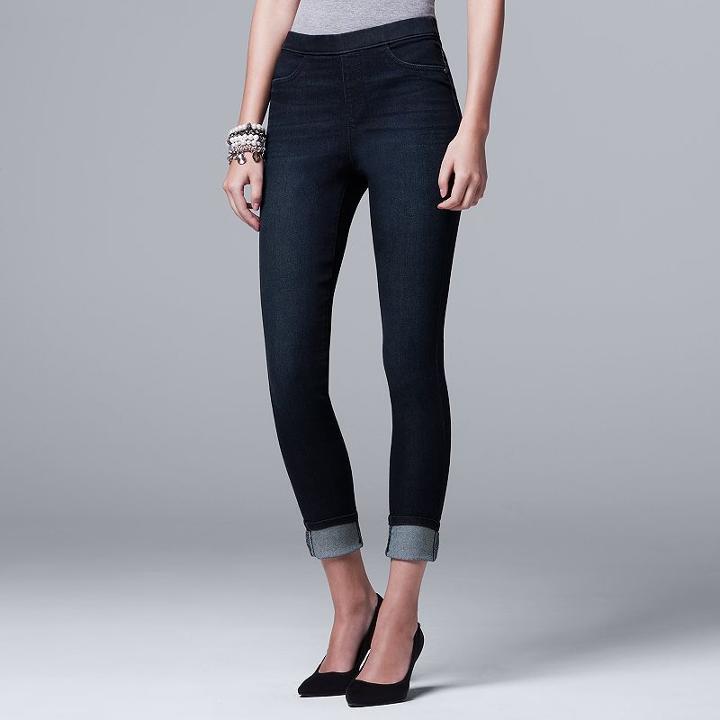 Women's Simply Vera Vera Wang Pull-one Jeggings, Size: 6, Dark Blue