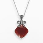 Lavish By Tjm Sterling Silver Red Agate Bow Pendant - Made With Swarovski Marcasite, Women's, Size: 18