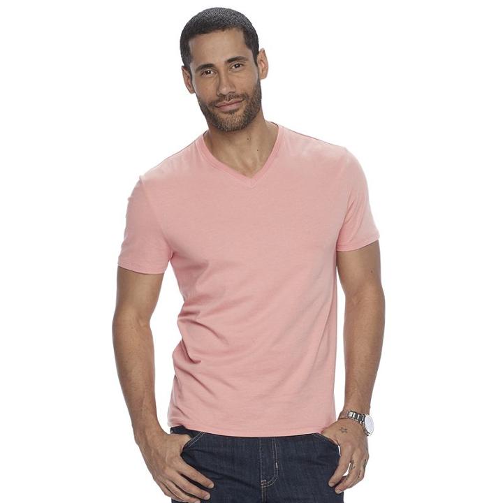 Men's Apt. 9 Solid V-neck Tee, Size: Medium, Brt Pink
