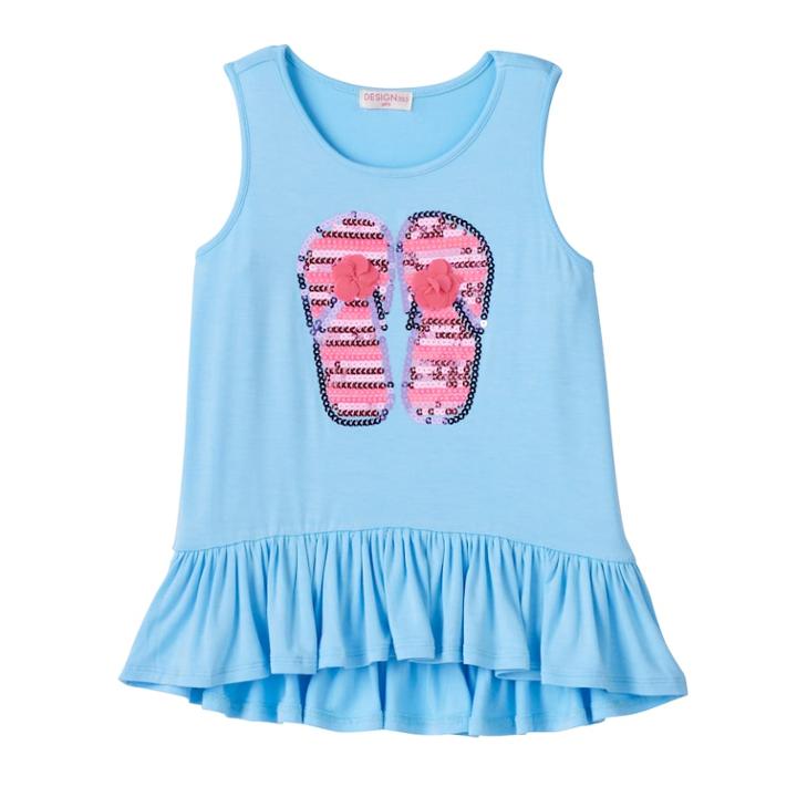 Girls 4-6x Design 365 High-low Ruffle Sequin Tank, Size: 5, Turquoise/blue (turq/aqua)