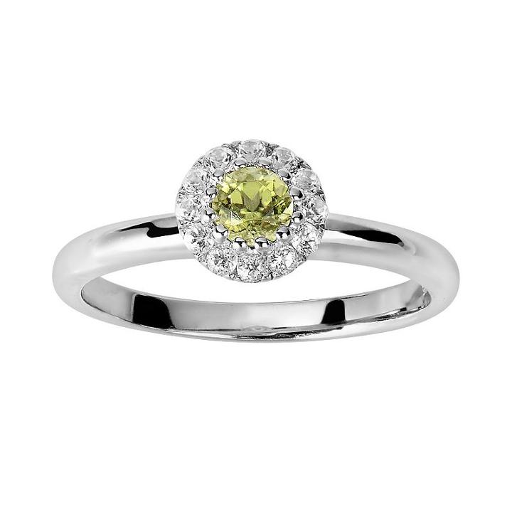 Oro Leoni Sterling Silver Peridot And White Topaz Frame Ring - Made With Genuine Swarovski Gemstones, Women's, Size: 6, Yellow